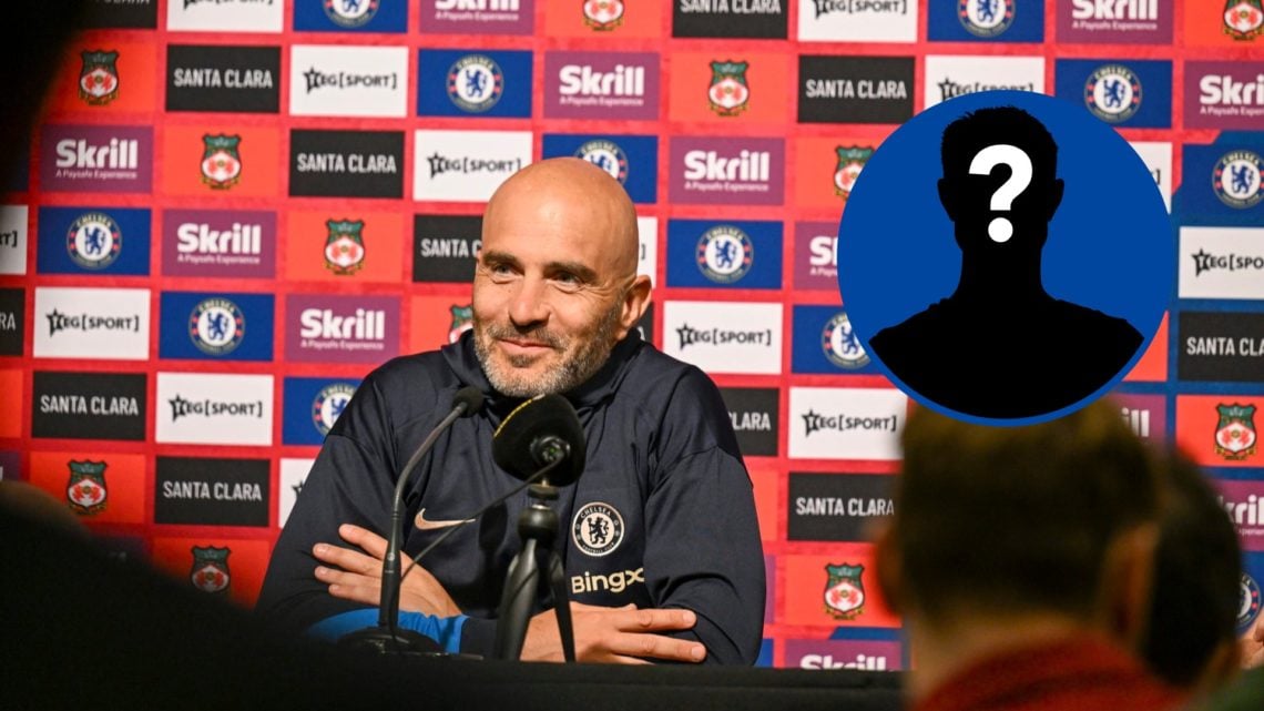 Enzo Maresca of Chelsea during a press conference, inset mystery player