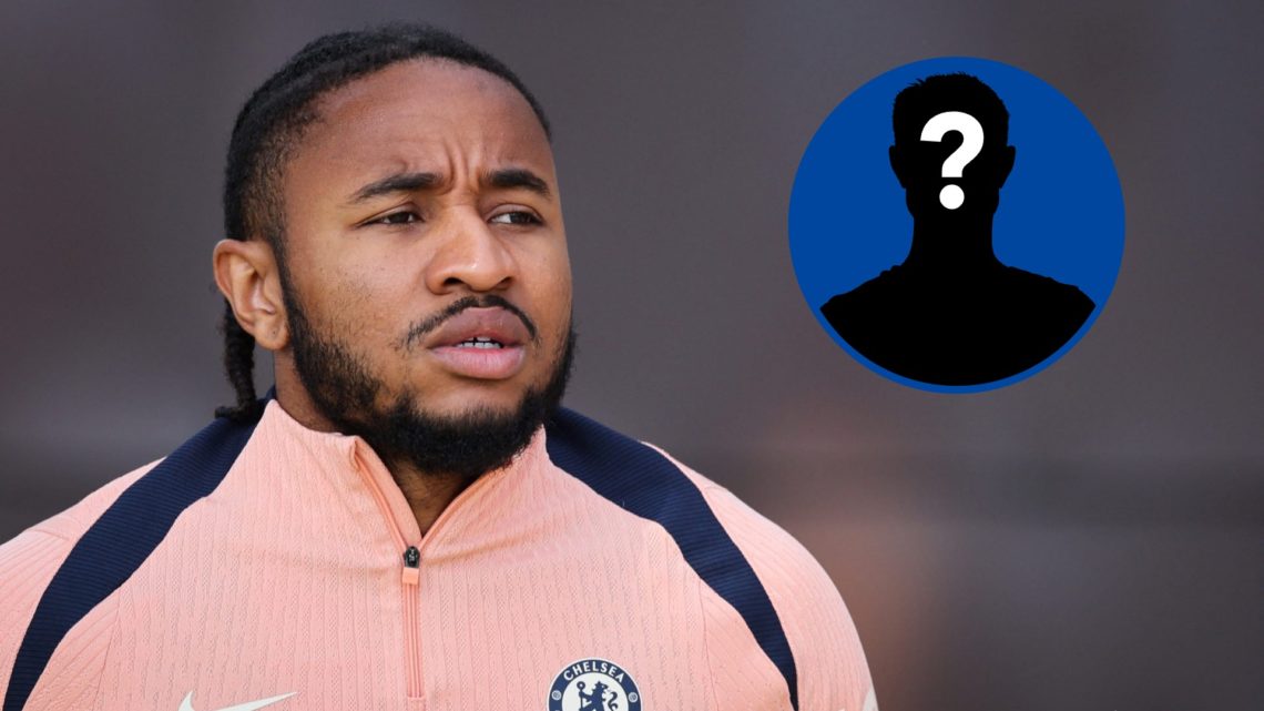 Chelsea attacker Christopher Nkunku in training at Cobham, inset mystery player