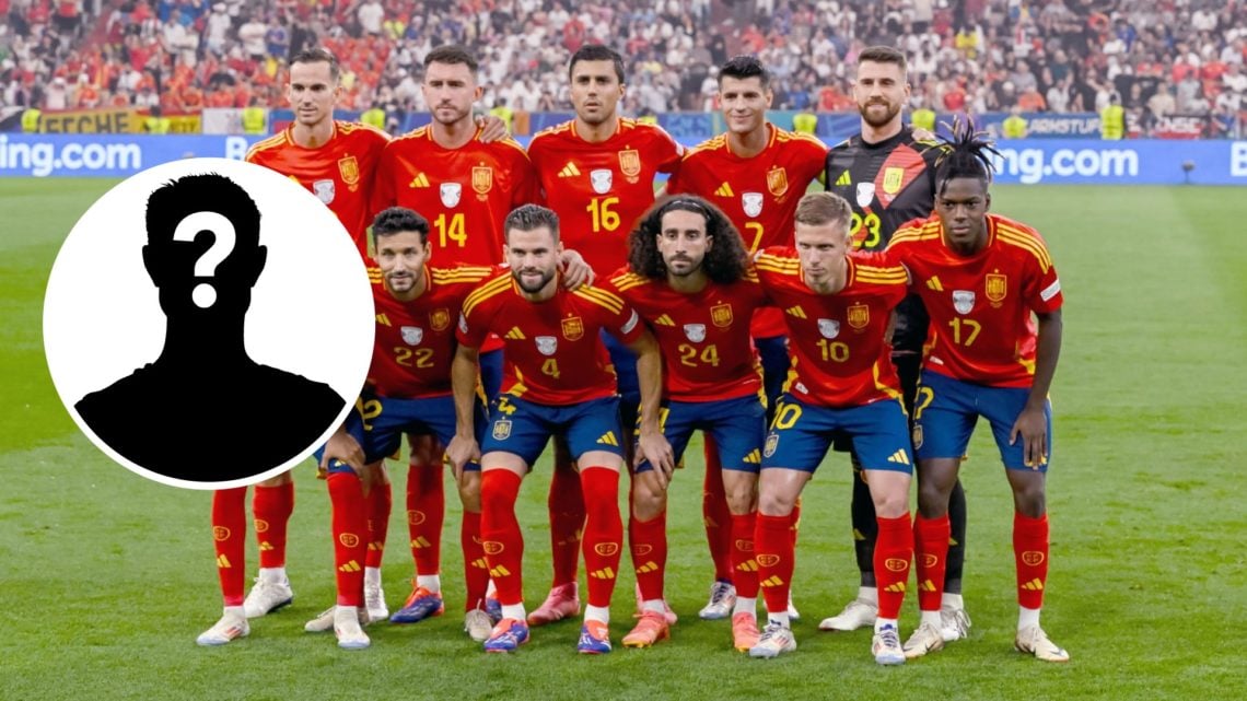 Spain players taking team photo before Euro 2024 semi-final against France, inset mystery player