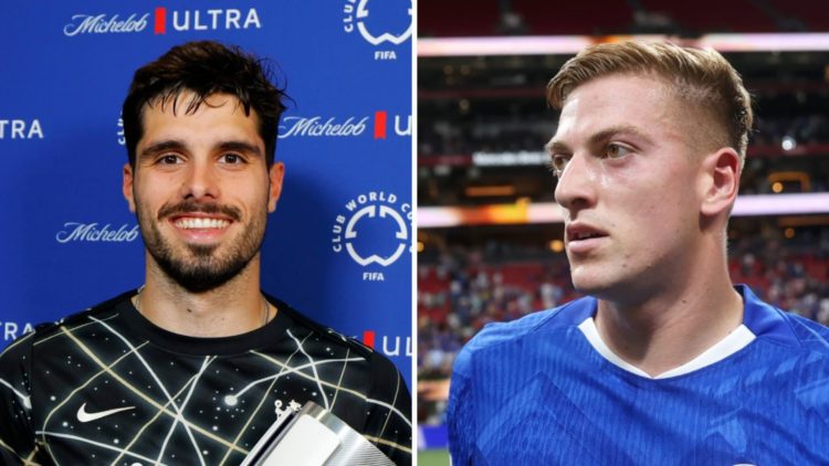 Picture one Pedro Neto wins the Player of the Match after Chelsea against Los Angeles FC. Picture two Chelsea striker Liam Delap against Los Angele...