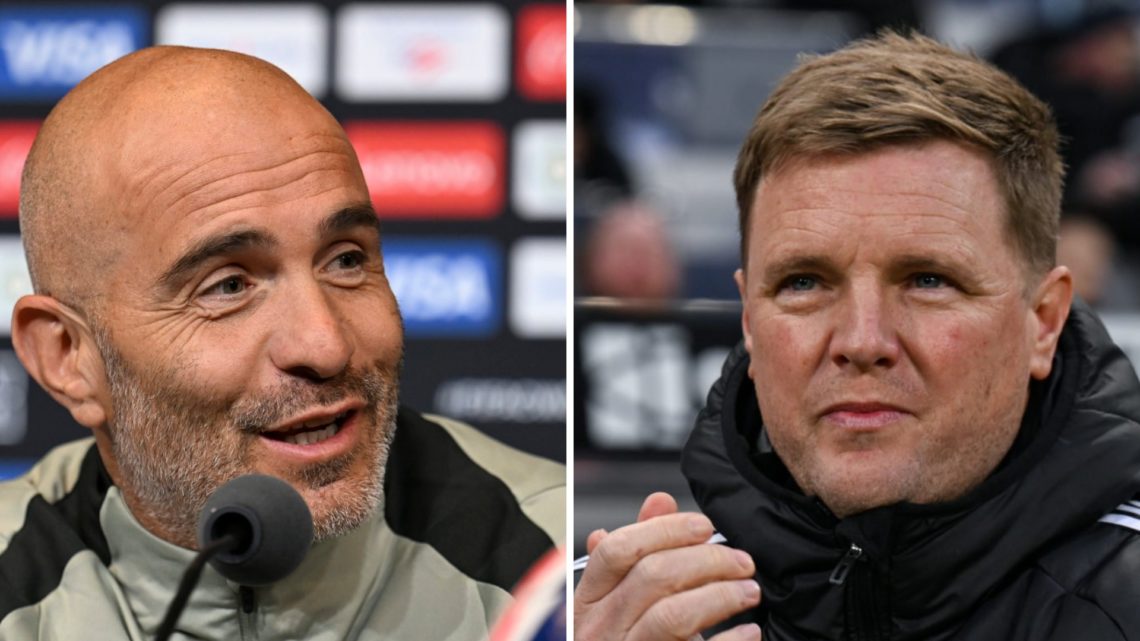 Picture one Chelsea manager Enzo Maresca in a press conference for the Club World Cup. Picture two Newcastle United manager Eddie Howe during a Pre...