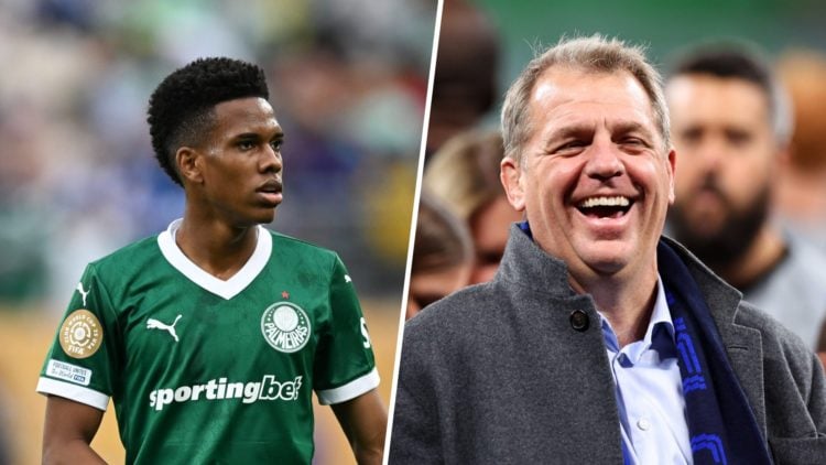 Estevao Willian in action during SE Palmeiras v FC Porto: Group A - FIFA Club World Cup 2025. Todd Boehly celebrates after Real Betis Balompie v Ch...