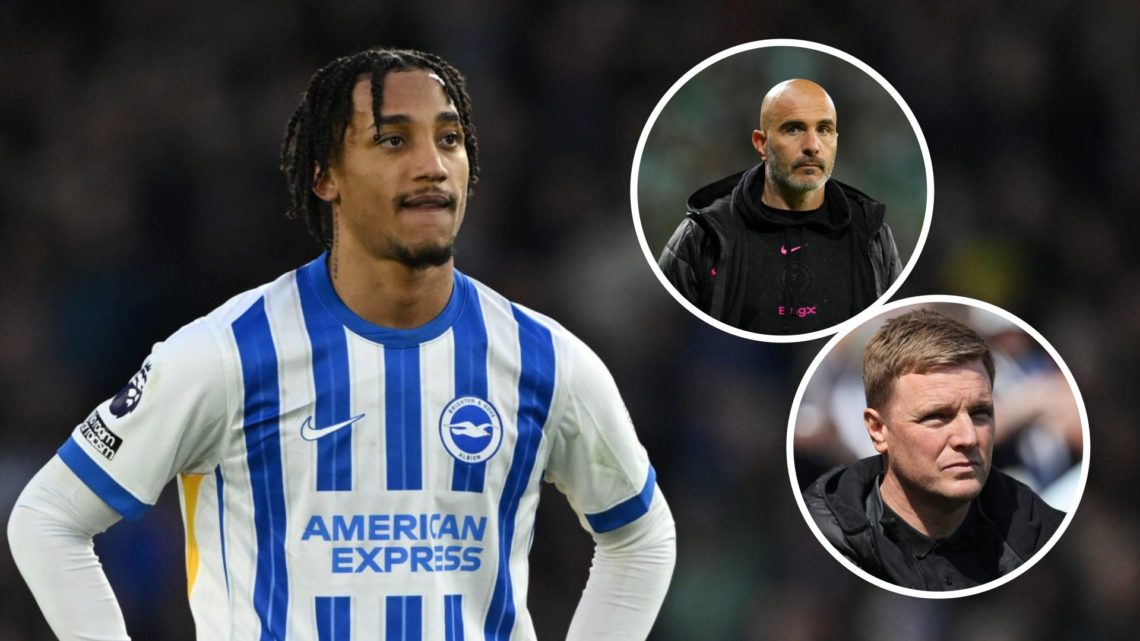 Brighton attacker Joao Pedro playing in the Premier League. Inset, Newcastle United manager Eddie Howe in the Premier League. Inset, Chelsea manage...