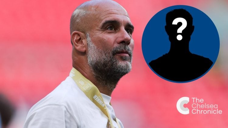 Pep Guardiola celebrates after Manchester City win Community Shield, inset mystery player