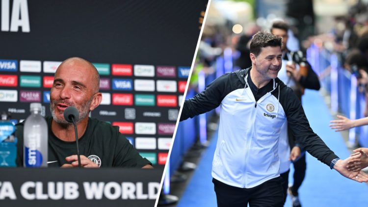 Enzo Maresca speaks to the media during Chelsea FC Training Session And Press Conference - FIFA Club World Cup 2025. Mauricio Pochettino meets fans...