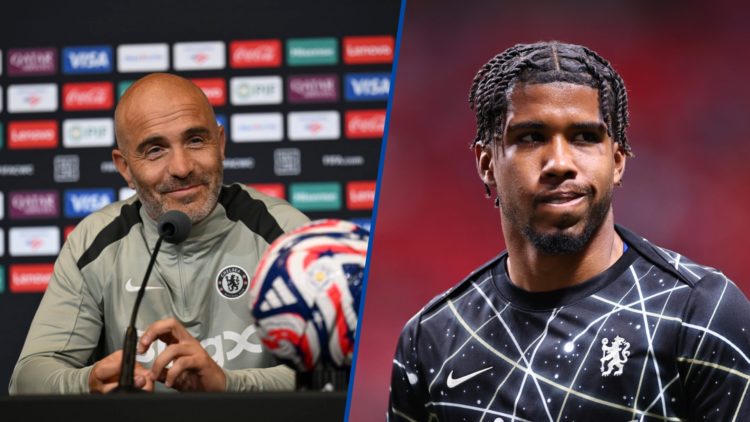 Split image - Enzo Maresca speaks to the media during press conference and Andrey Santos looks on ahead of Chelsea v LAFC
