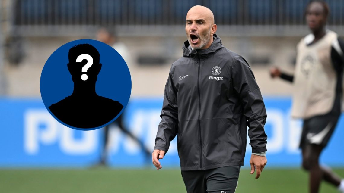 Enzo Maresca gives out instructions during Chelsea training session, inset mystery player
