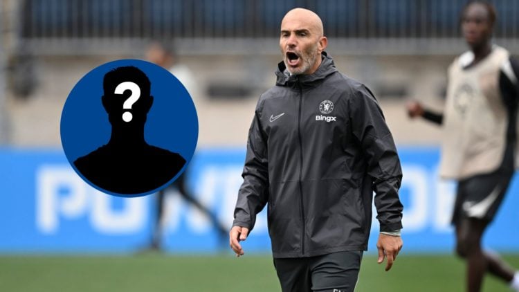 Enzo Maresca gives out instructions during Chelsea training session, inset mystery player