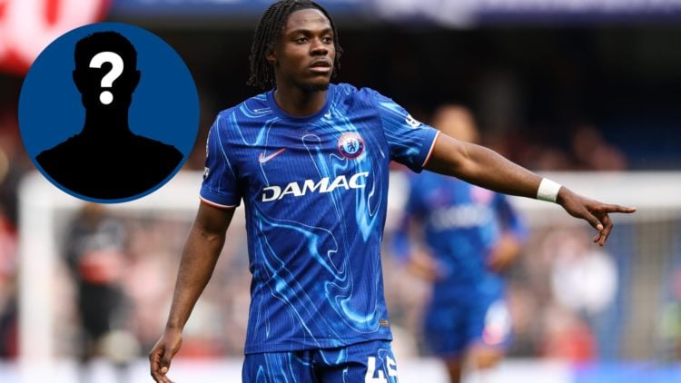 Romeo Lavia in action during Chelsea FC v Liverpool FC, inset mystery player