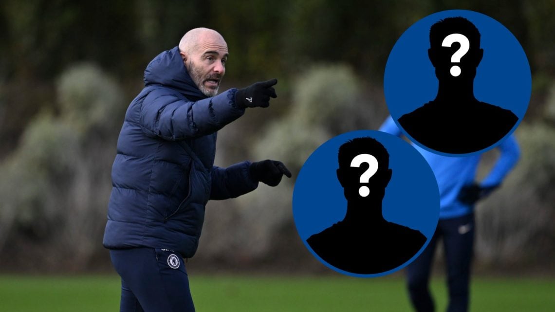 Head coach Enzo Maresca of Chelsea during a training session, inset mystery player x2
