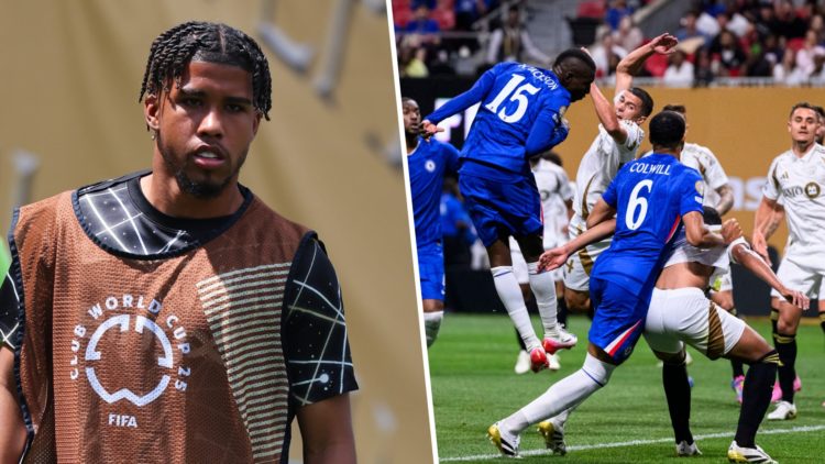 Andrey Santos warms up during FIFA Club World Cup Group D CR Flamengo v Chelsea FC. Nicolas Jackson heads the ball during Chelsea FC v Los Angeles ...