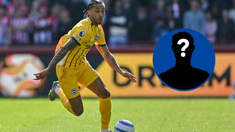 Brighton attacker Joao Pedro in the Premier League against Brentford, inset mystery player