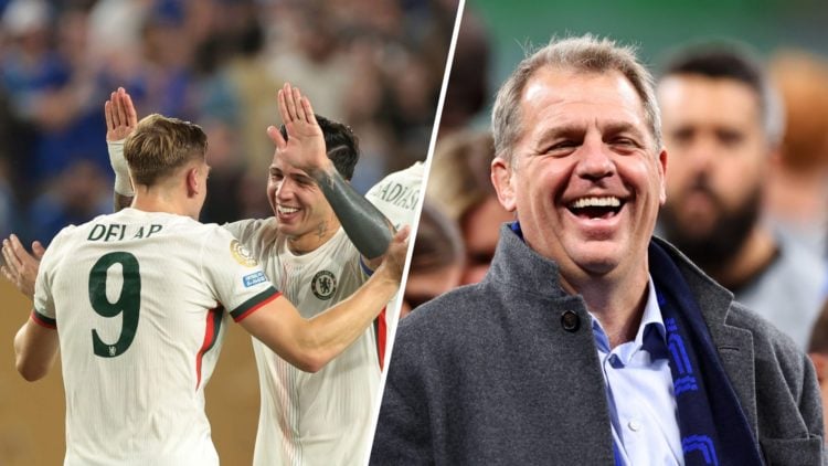 Liam Delap and Enzo Fernandez celebrate during Esperance de Tunis v Chelsea FC: Group D - FIFA Club World Cup 2025. Todd Boehly celebrates after Re...