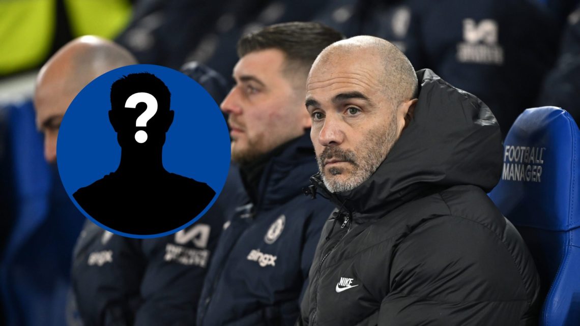 Enzo Maresca looks on prior to the Premier League match between Brighton and Chelsea, inset mystery player