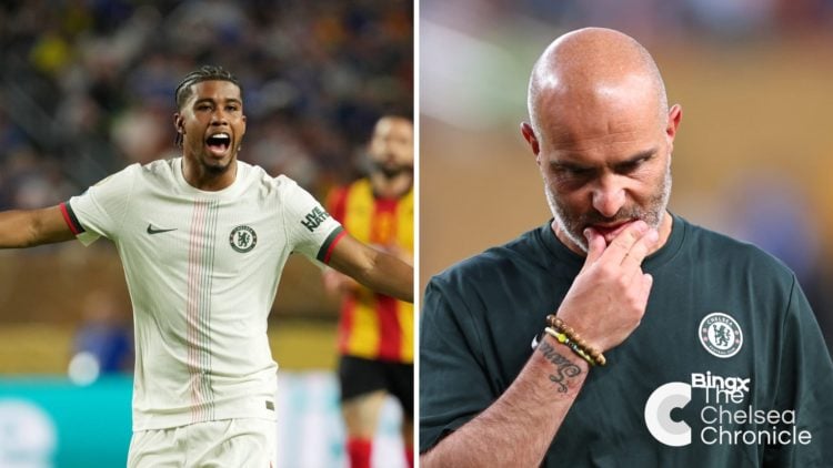 Andrey Santos issues instructions during Esperance de Tunis v Chelsea FC: Group D - FIFA Club World Cup 2025.Chelsea manager Enzo Maresca during Es...