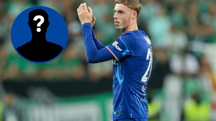 Cole Palmer applauds the fans after Real Betis Balompie v Chelsea, inset mystery player