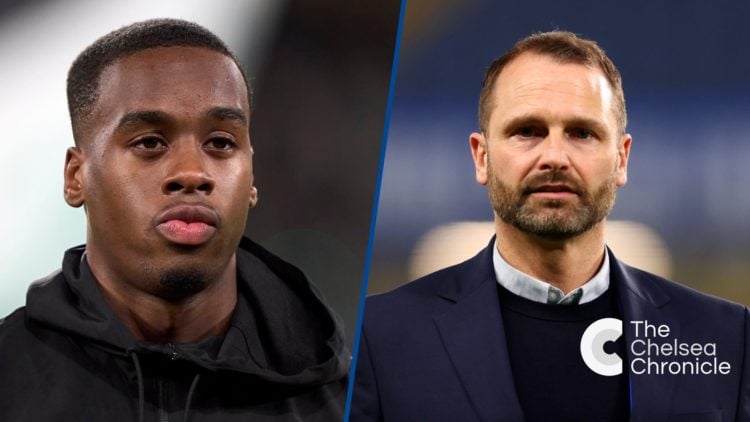 Split image - Jamie Gittens before Sporting and Borussia Dortmund and Paul Winstanley looks on during match between Chelsea FC and Newcastle