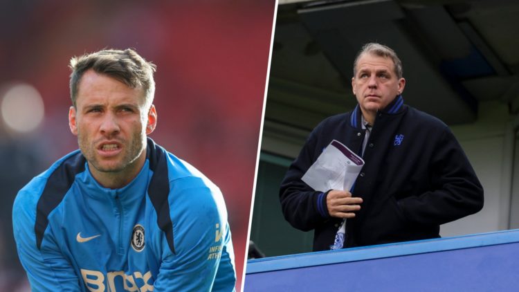 Marcus Bettinelli warms up ahead of Liverpool FC v Chelsea FC - Premier League. Todd Boehly watches on from the stands during Chelsea FC v Aston Vi...