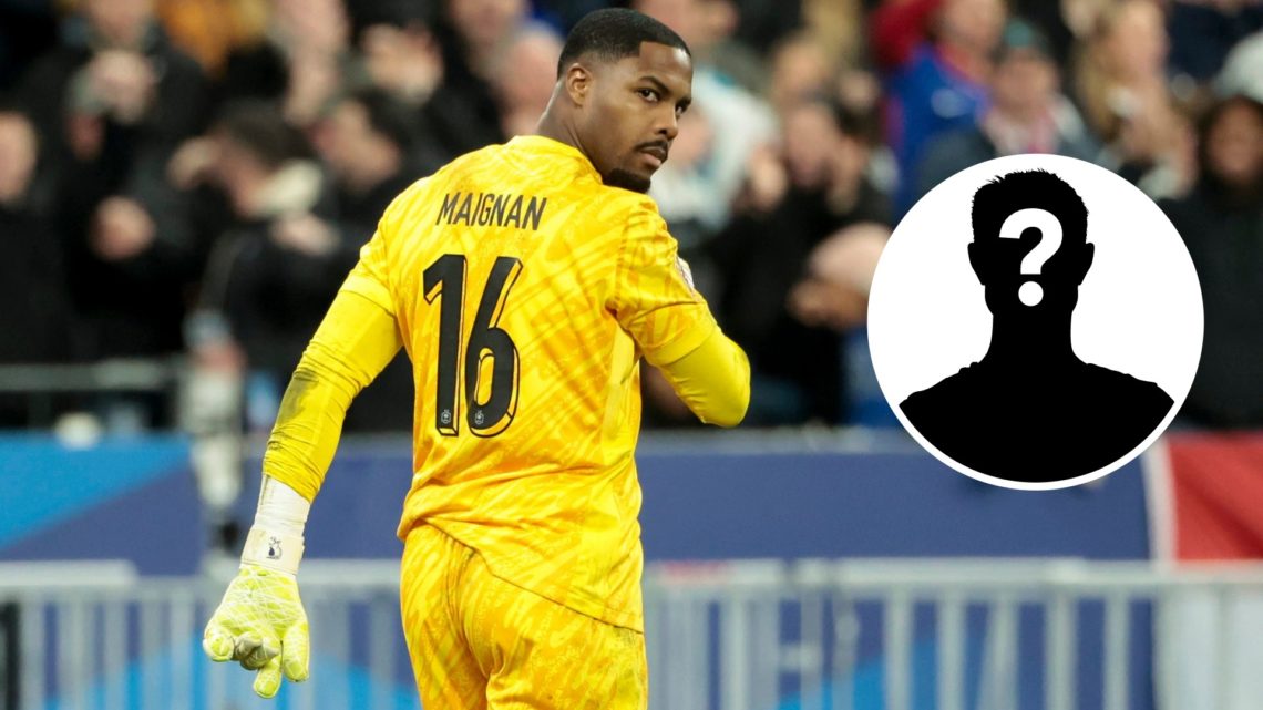 Mike Maignan during penalty shootout between France and Croatia, inset mystery player