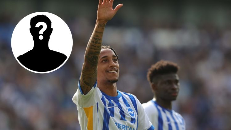 Joao Pedro of Brighton & Hove Albion goal celebration after scoring a penalty, inset mystery player