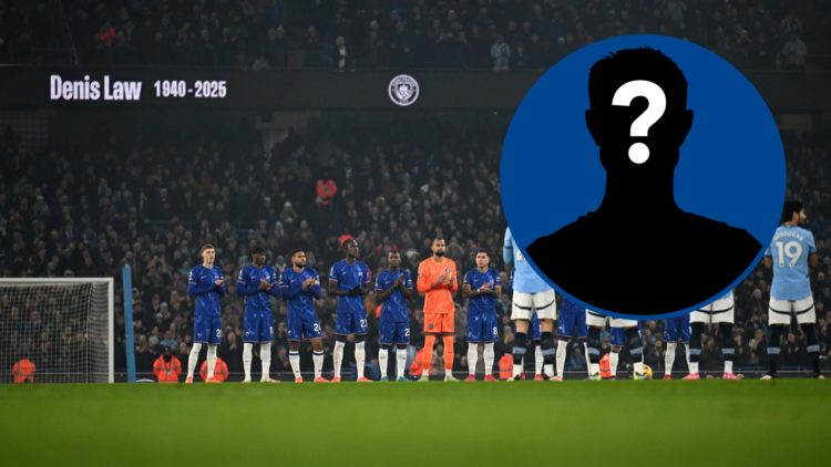 Players of Chelsea take part in a minute's applause before match against Manchester City, inset mystery player