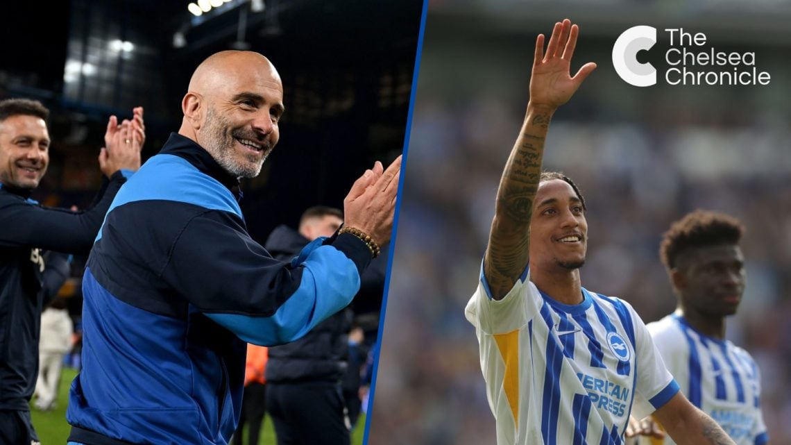 Split image - Enzo Maresca celebrates Chelsea's win over Manchester United and Joao Pedro of Brighton & Hove Albion celebrates after scoring a penalty