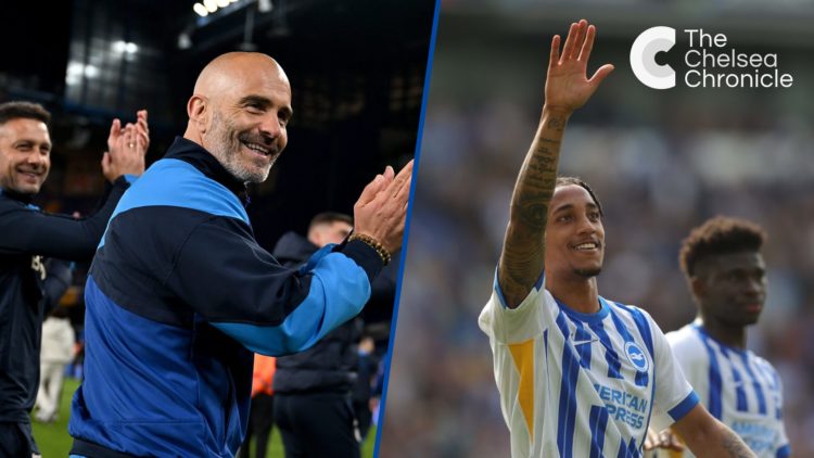 Split image - Enzo Maresca celebrates Chelsea's win over Manchester United and Joao Pedro of Brighton & Hove Albion celebrates after scoring a penalty