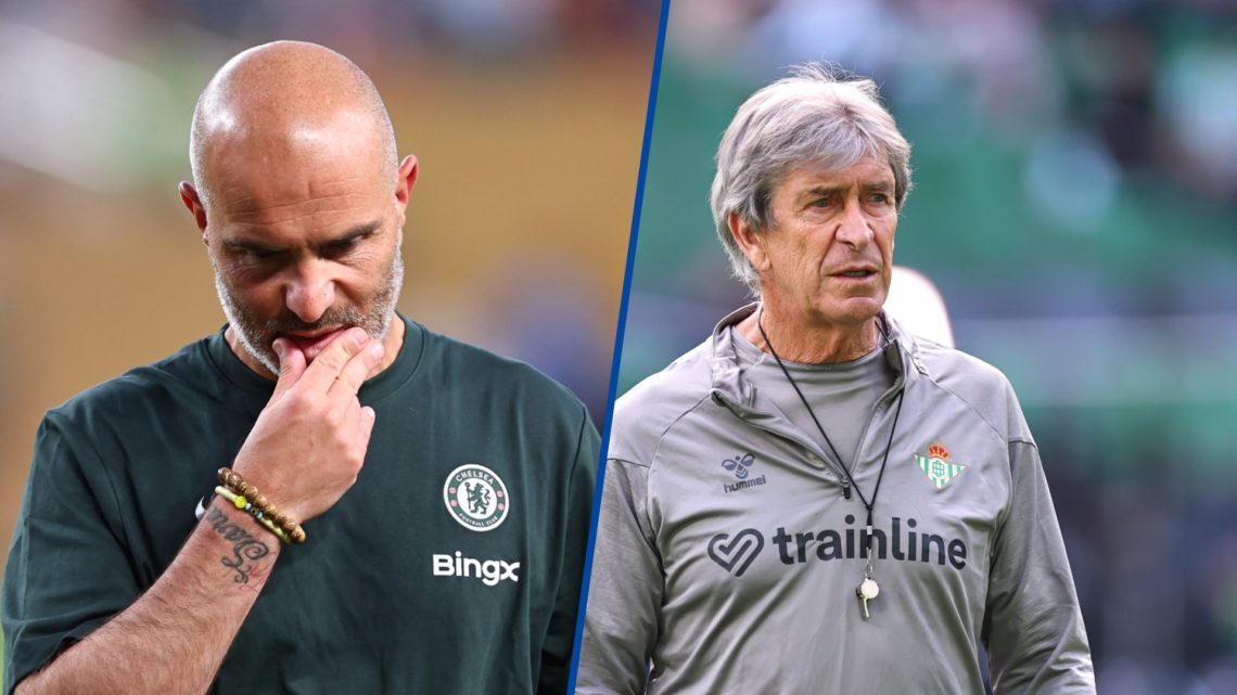 Split image - Enzo Maresca during Esperance de Tunis v Chelsea FC and Real Betis manager Manuel Pellegrini in a training session