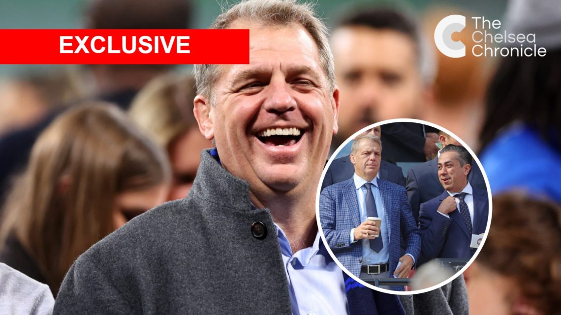 Todd Boehly smiles and celebrates after Real Betis Balompie v Chelsea FC - UEFA Conference League Final 2025. Todd Boehly and Behdad Eghbali watch ...