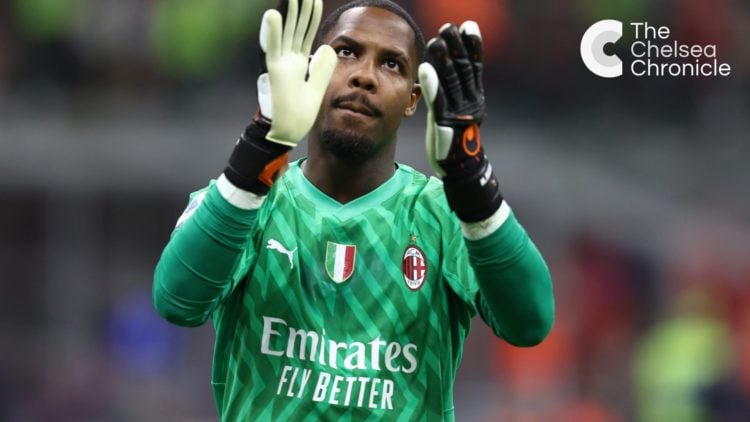 Mike Maignan of AC Milan gestures during the Serie A match between AC Milan and Hellas Verona