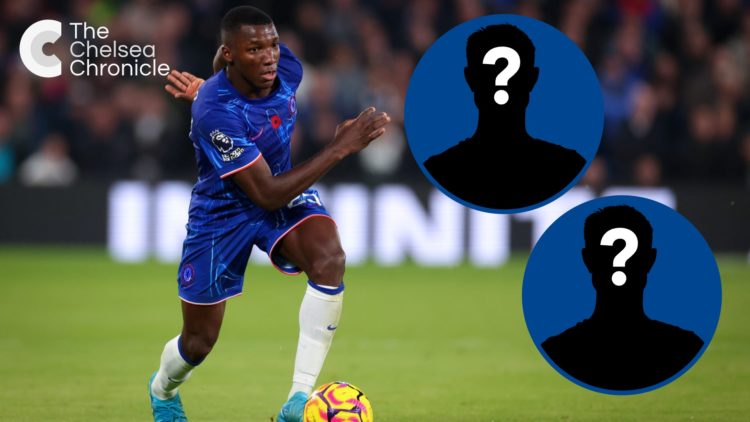 Moises Caicedo of Chelsea during the Premier League match between Chelsea FC and Arsenal FC, inset mystery player x2