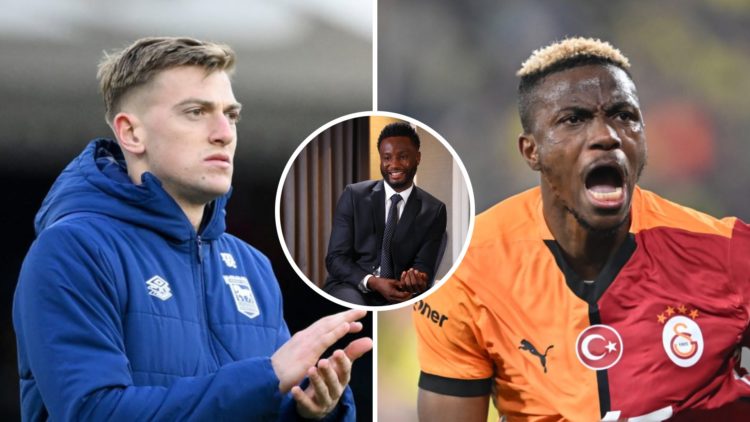 Picture one Ipswich Town striker Liam Delap clapping after a Premier League match. Picture two Galatasaray stirker Victor Osimhen playing in the Tu...