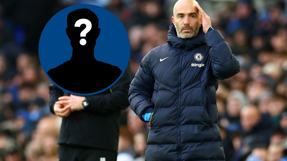 Enzo Maresca reacts during match between Everton FC and Chelsea FC, inset mystery player