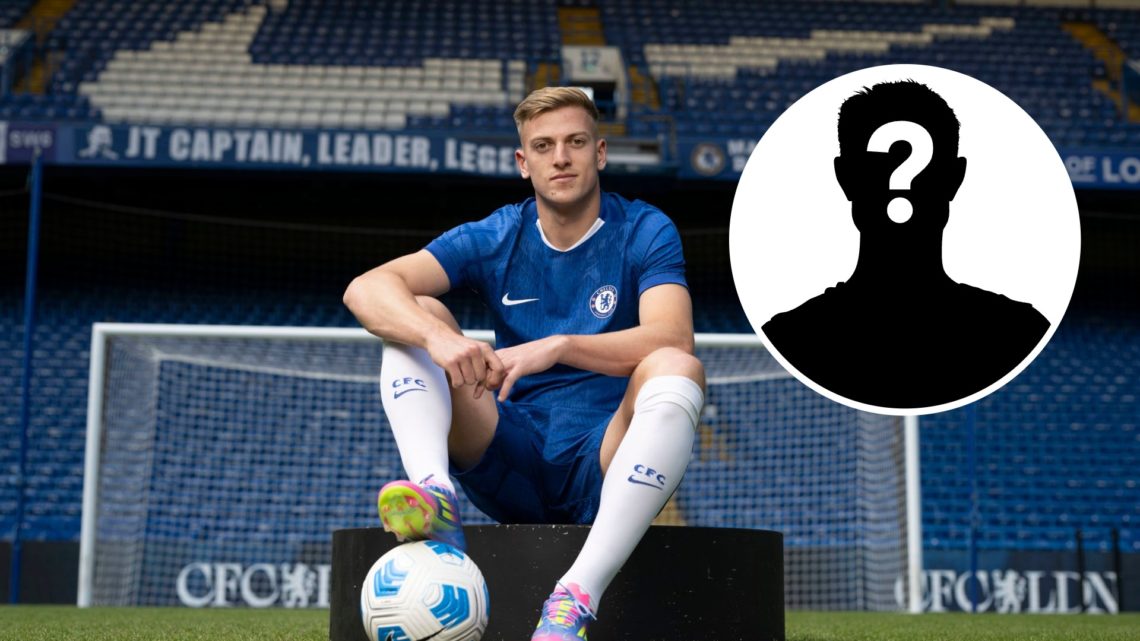Liam Delap poses for a photo as Chelsea unveil him as new signing, inset mystery player