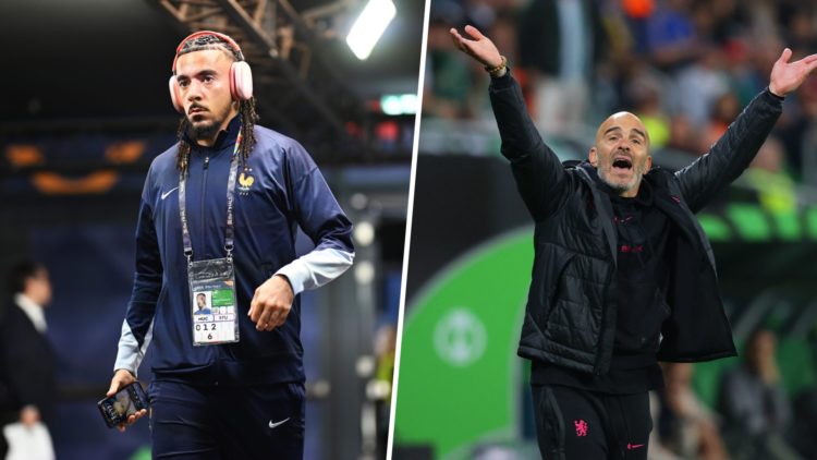 Malo Gusto arrives at the stadium ahead of Germany v France - UEFA Nations League 2025 Third Place Match. Enzo Maresca gestures at his players duri...