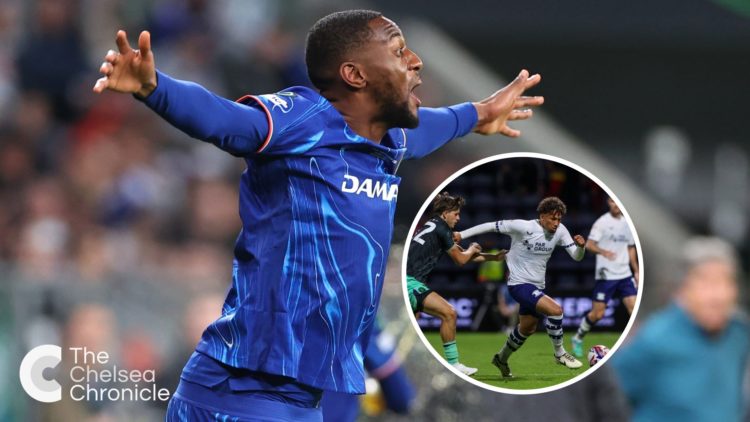 Tosin Adarabioyo celebrates after Real Betis Balompie v Chelsea FC - UEFA Conference League Final 2025. Kian Best battles with Sydie Peck during Pr...