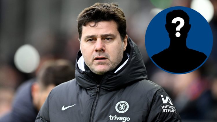 Mauricio Pochettino looks on prior to the Premier League match between Luton Town and Chelsea, inset mystery player