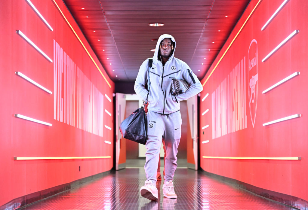 Chelsea's Noni Madueke arrives at Arsenal ahead of the Premier League match.
