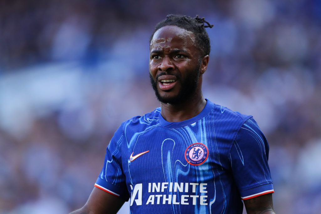 Raheem Sterling playing for Chelsea against Inter Milan in a pre-season match in 2024.
