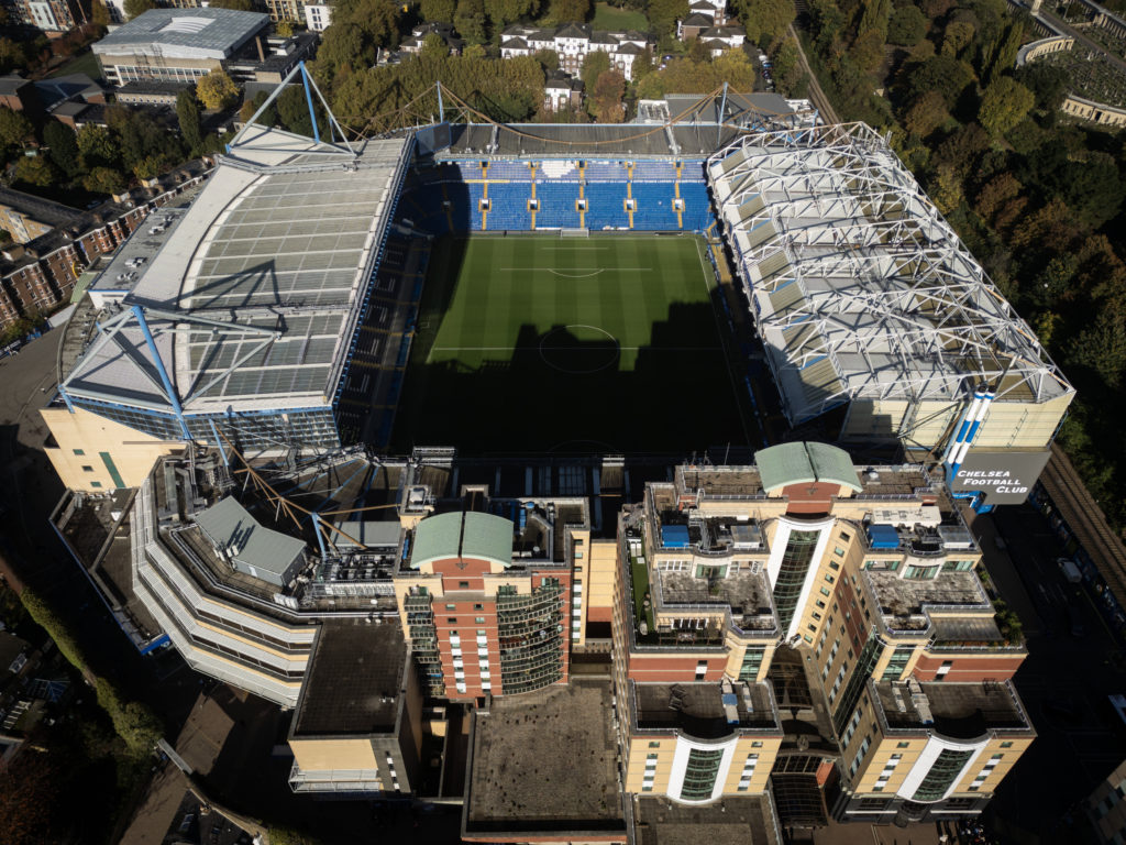 An aerial view of Chelsea's Stamford Bridge stadium