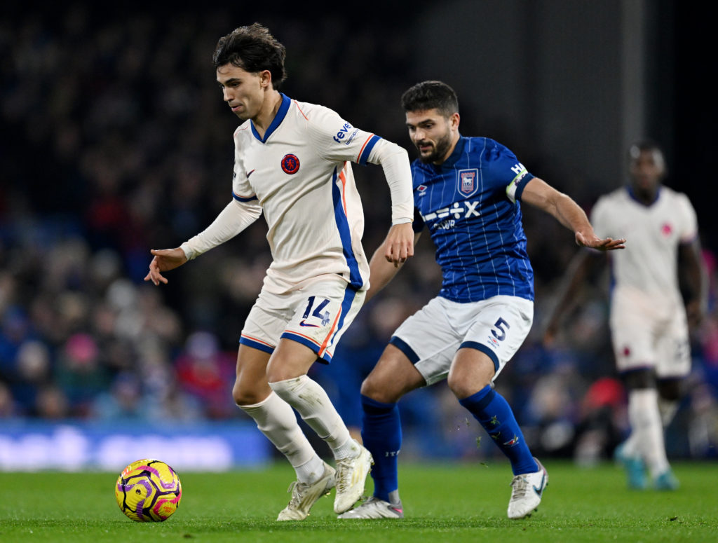Joao Felix dribbling for Chelsea against Ipswich Town in the Premier League.