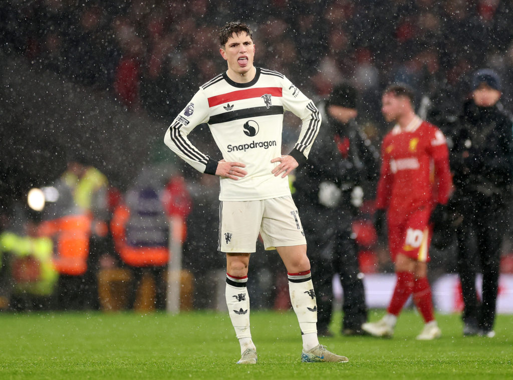 Alejandro Garnacho reacts at full-time following the Premier League match between Liverpool FC and Manchester United FC