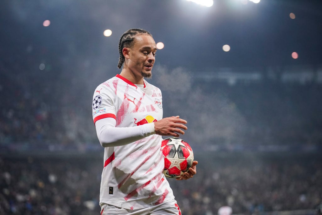 Xavi Simons playing for RB Leipzig against SK Sturm Graz in the Champions League.