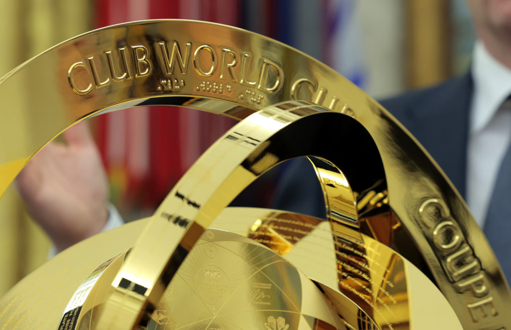 A closeup shot of the Club World Cup trophy