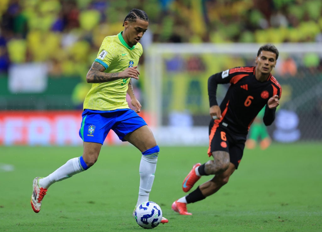 Joao Pedro playing for Brazil against Colombia in a FIFA World Cup 2026 Qualifier.