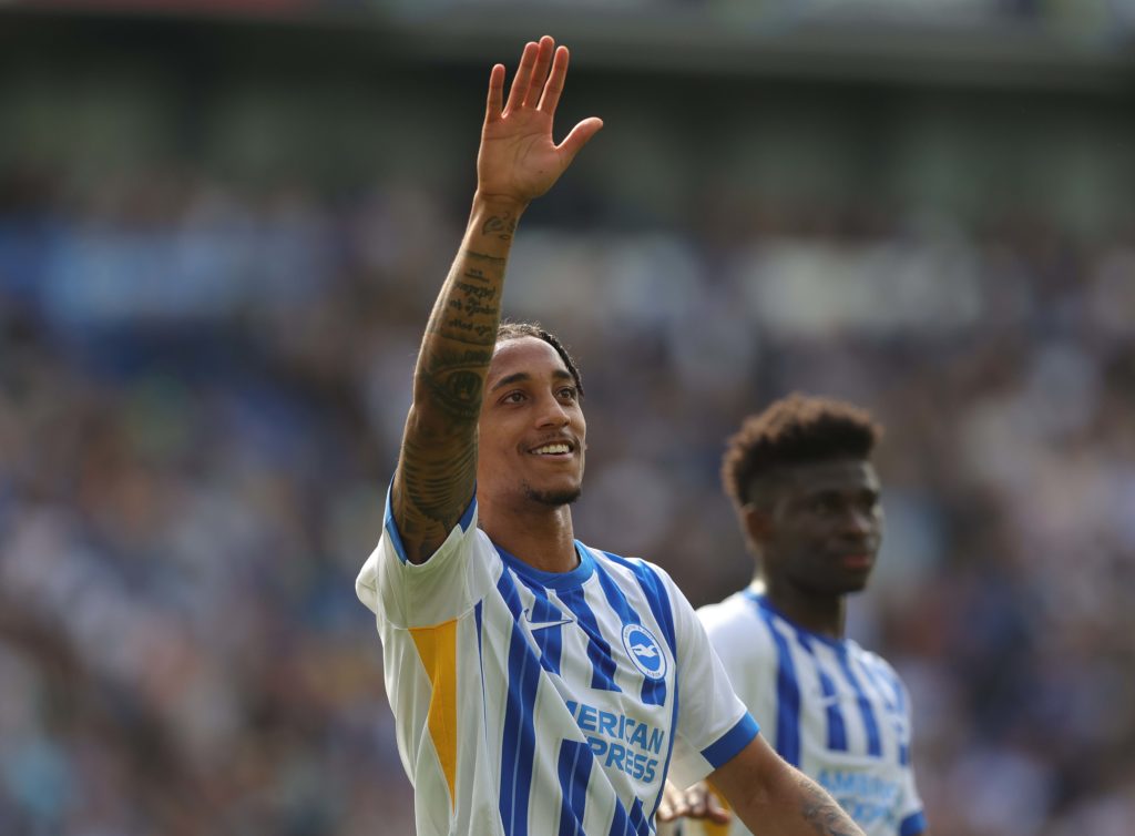 Joao Pedro celebrates scoring during Brighton & Hove Albion FC v Leicester City FC - Premier League