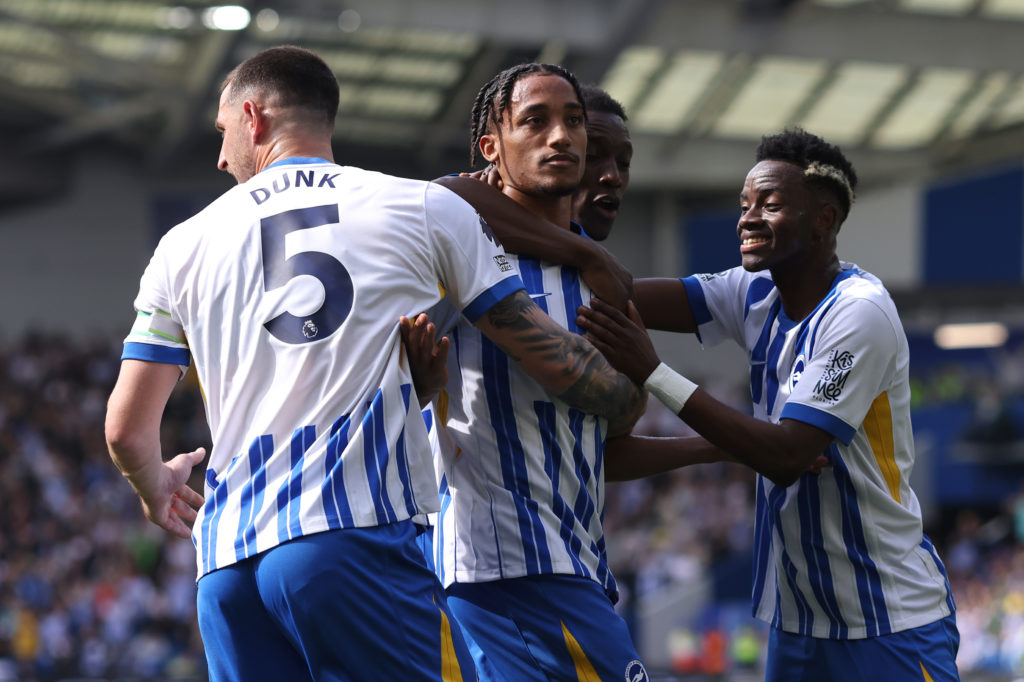 Joao Pedro of Brighton & Hove Albion celebrates scoring