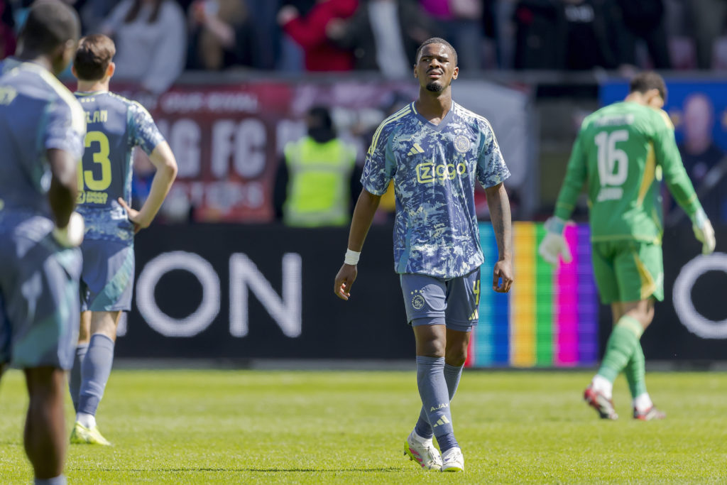 Jorrel Hato playing for Ajax against FC Utrecht in the Dutch Eredivisie.