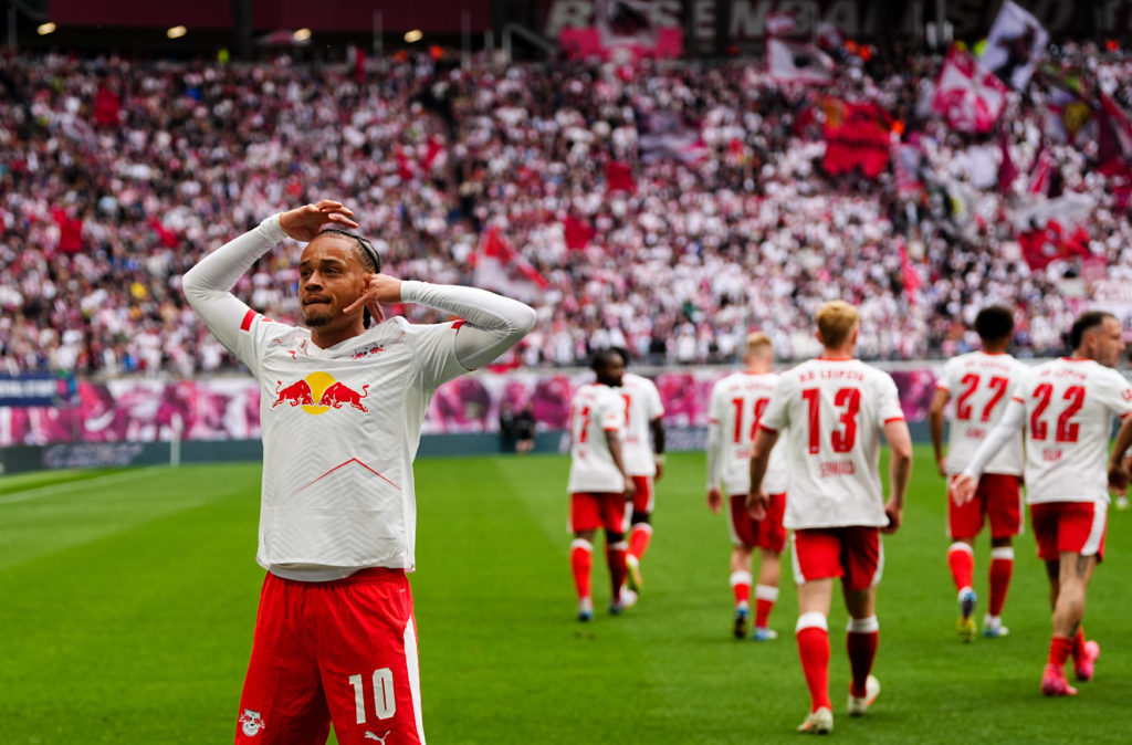 Xavi Simons celebrates scoring RB Leipzig v VfB Stuttgart - 1. Bundesliga