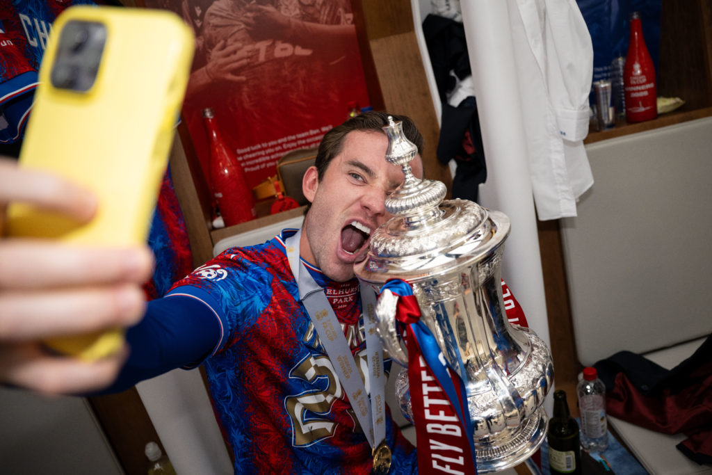 Ben Chilwell celebrates with the trophy after Crystal Palace v Manchester City - Emirates FA Cup Final